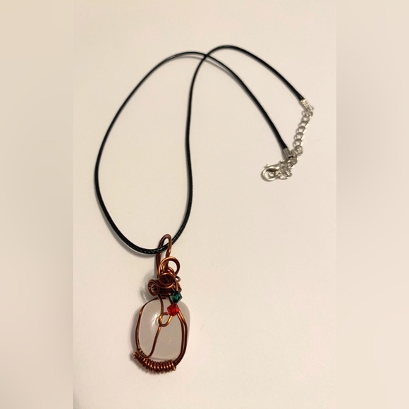 Elegant Copper Wire Wrapped Rose Quartz Christmas Pendant Necklace - Picture 2 of 3